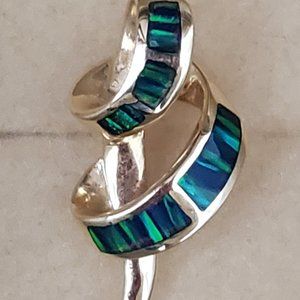 Unique Swirl Shaped Inlay Opal Pendant in 14k Yellow Gold